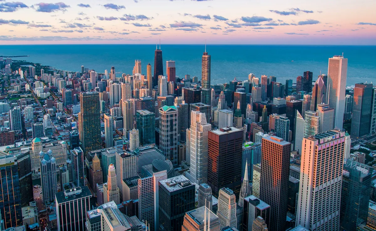 Cityscape against the ocean