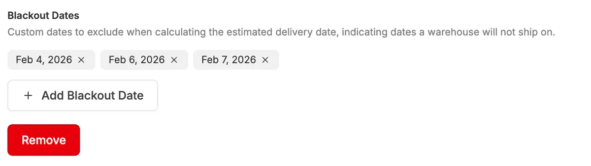 Custom Blackout Dates Added to Estimated Delivery Dates