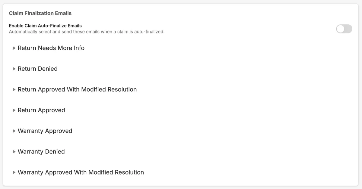 Enable or Disable Automated Emails for Auto-Finalized Claims