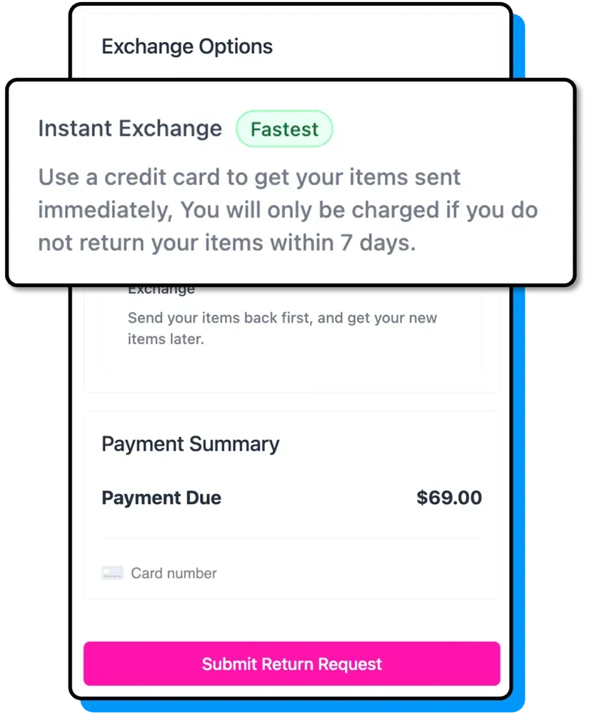 Instant exchange feature on an app.