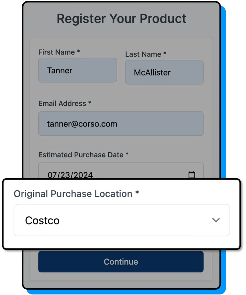 This is an image of a phone screen showing a registration form for Costco.