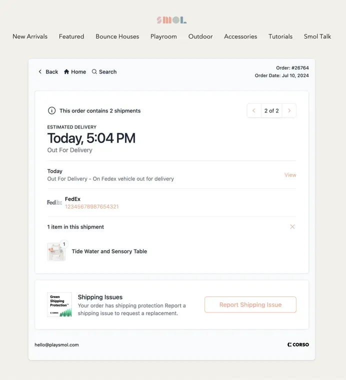 The screenshot shows a smartphone display of a webpage featuring an order summary page for online shopping.