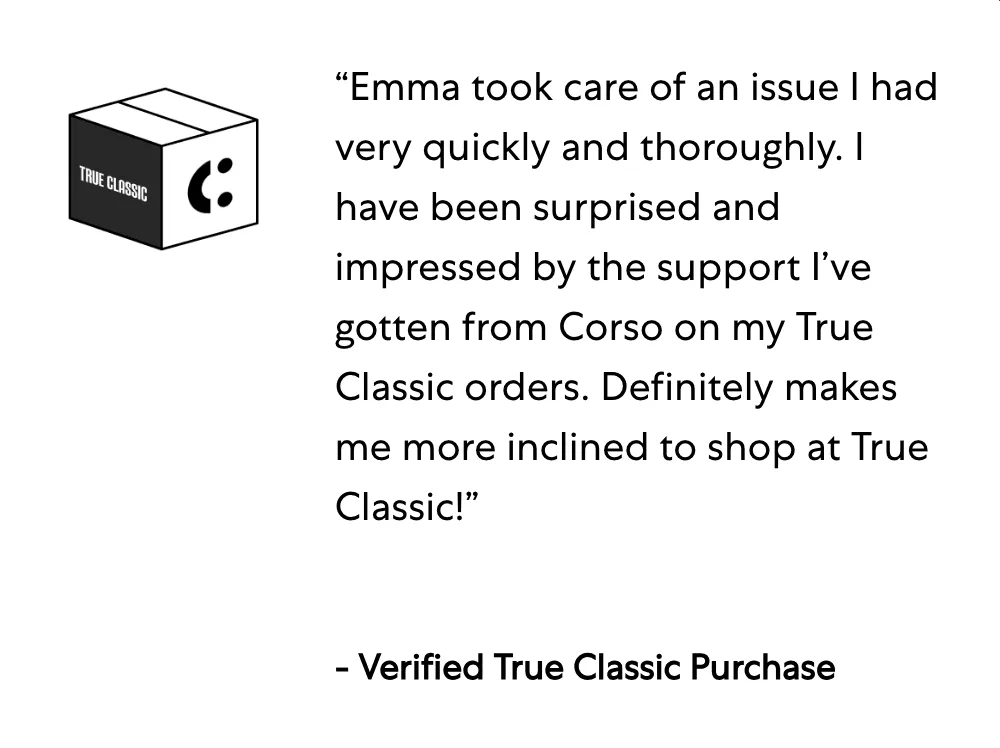 This is a screenshot of an online review for a product called "True Classic Purchase".