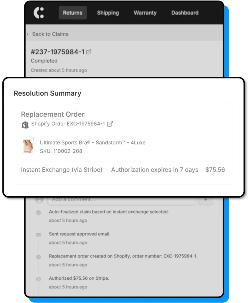 Image of a phone displaying a shopping cart screen with a photo of a replacement order summary.