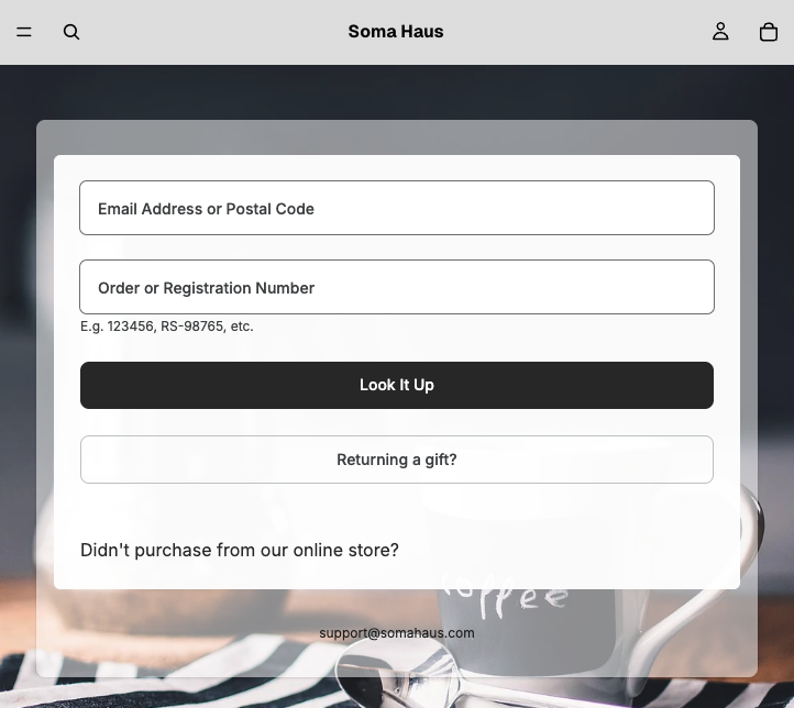 Corso Order Hub with order tracking status, order lookup, and post-purchase actions