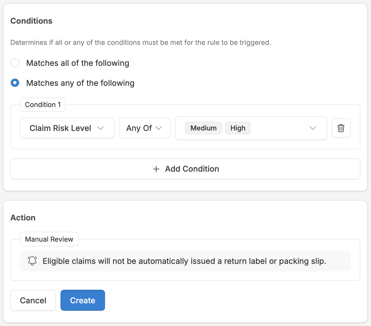 Claim Risk detail panel with fraud signals and customer history