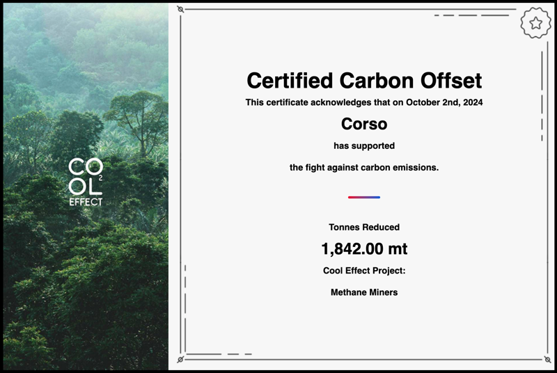 Verified carbon offset project certificate
